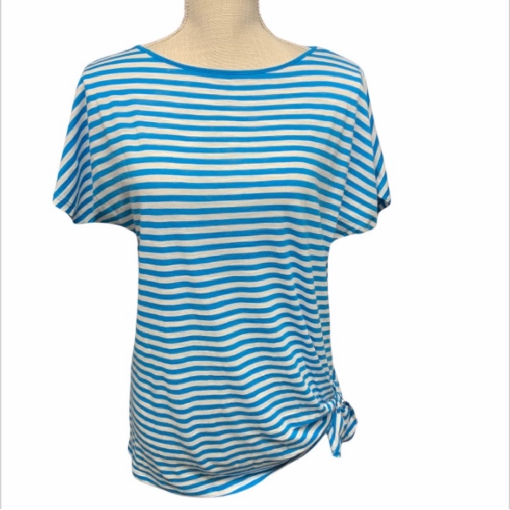 New! Michael Kors blue and white striped tee with size tie